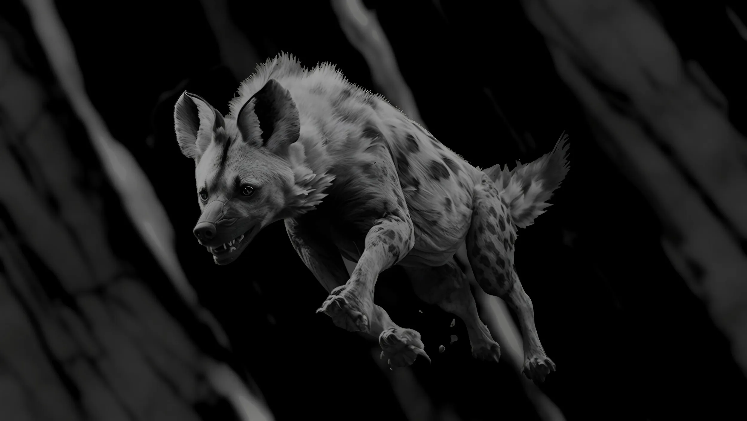Hyena Rehab brand artwork of a hyena in motion, representing strength and recovery